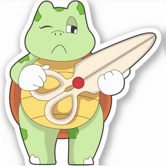 Turtle As Hairdresser With Scissors Sticker (Voorkant)