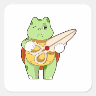 Turtle as Hairdresser with Scissors Vierkante Sticker