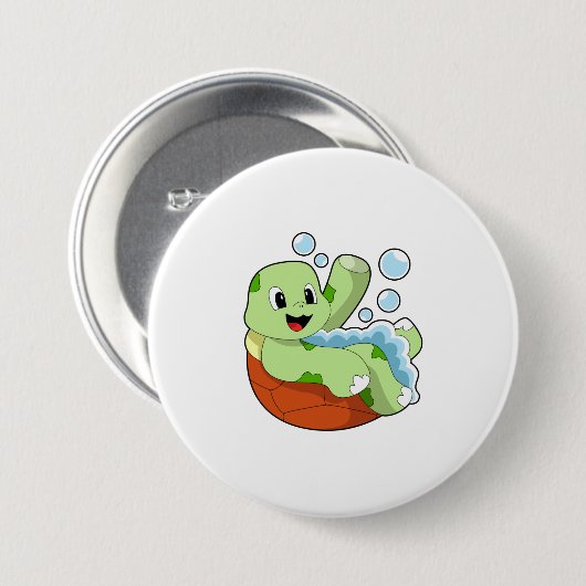 Turtle at Bathing with Foam Ronde Button 7,6 Cm (Voorkant /achterkant)