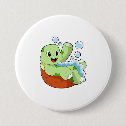 Turtle at Bathing with Foam Ronde Button 7,6 Cm (Voorkant)