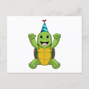 Turtle at Birthday with Party hat Briefkaart