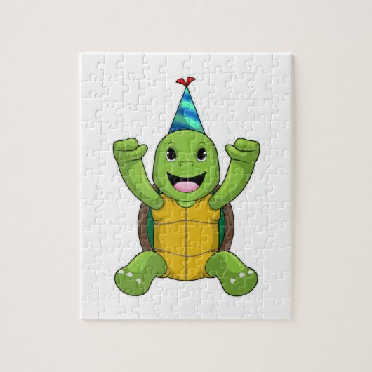 Turtle at Birthday with Party hat Legpuzzel (Verticaal)