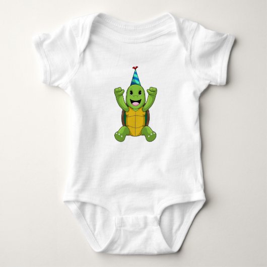 Turtle at Birthday with Party hat Romper (Voorkant)
