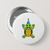 Turtle at Birthday with Party hat Ronde Button 7,6 Cm (Voorkant /achterkant)