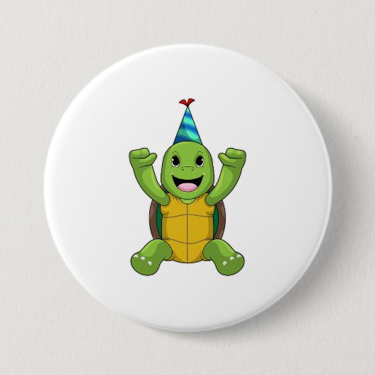 Turtle at Birthday with Party hat Ronde Button 7,6 Cm (Voorkant)