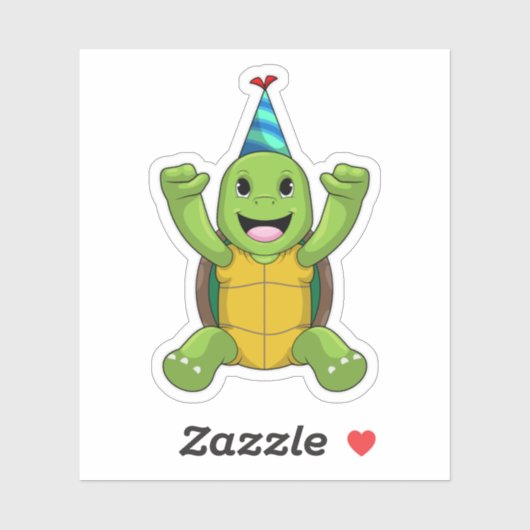 Turtle at Birthday with Party hat Sticker (Vel)