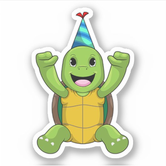 Turtle at Birthday with Party hat Sticker (Voorkant)