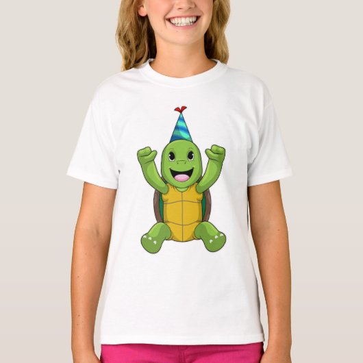 Turtle at Birthday with Party hat T-shirt (Voorkant)