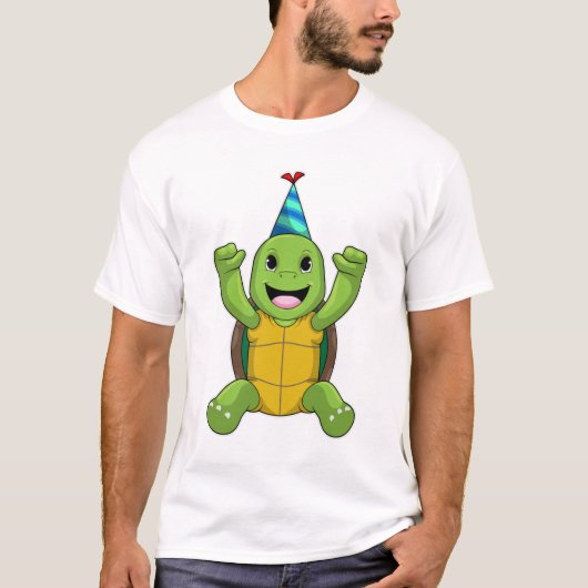 Turtle at Birthday with Party hat T-shirt (Voorkant)