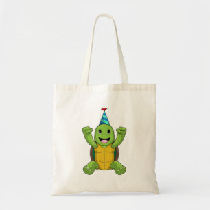 Turtle at Birthday with Party hat Tote Bag