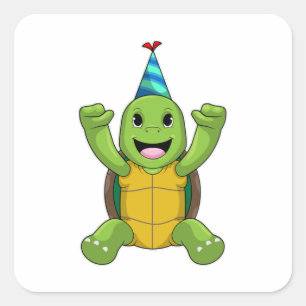 Turtle at Birthday with Party hat Vierkante Sticker