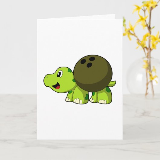 Turtle at Bowling with Bowling ball Kaart (Gele Bloem)