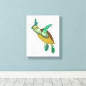Turtle at Diving with Snorkel Canvas Afdruk (Insitu (Houten vloer))