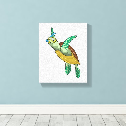 Turtle at Diving with Snorkel Canvas Afdruk (Insitu (Houten vloer))