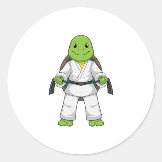 Turtle at Martial kuns with black Belt Ronde Sticker (Voorkant)