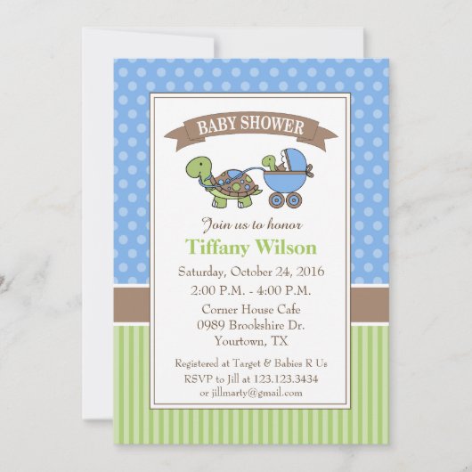 Turtle Baby shower Invitation blauw Kaart (Voorkant)