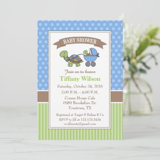 Turtle Baby shower Invitation blauw Kaart (Staand voorkant)