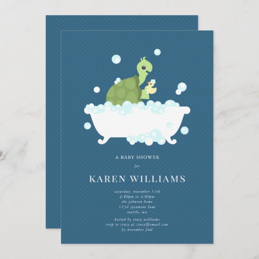 Turtle Baby shower Invitation Kaart (Voorkant / Achterkant)