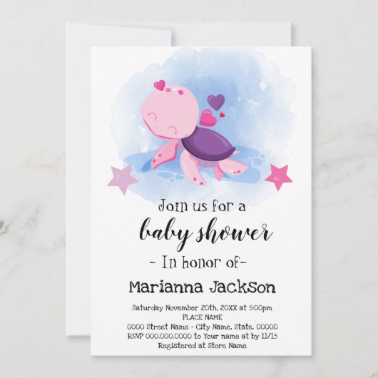 Turtle Baby shower Invitation Kaart (Voorkant)