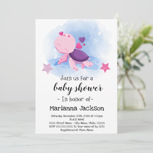 Turtle Baby shower Invitation Kaart (Staand voorkant)