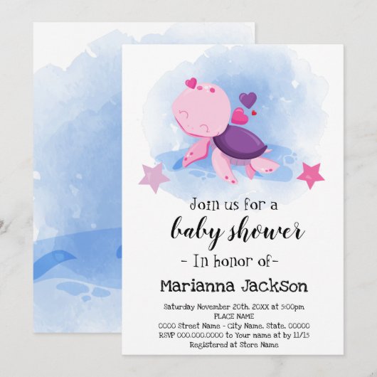 Turtle Baby shower Invitation Kaart (Voorkant / Achterkant)