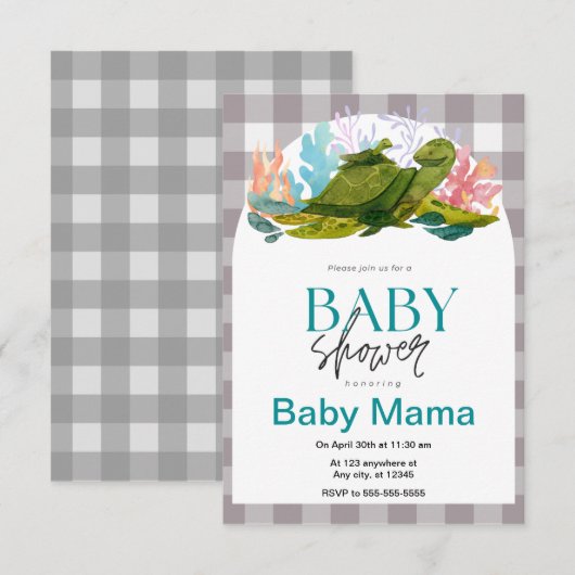 Turtle Baby shower Invitation Kaart (Voorkant / Achterkant)