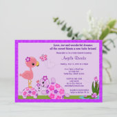 TURTLE Baby shower Invitation Pond Flamingo PAARS Kaart (Staand voorkant)