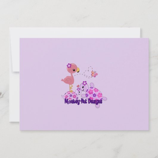 TURTLE Baby shower Invitation Pond Flamingo PAARS Kaart (Achterkant)