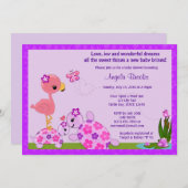 TURTLE Baby shower Invitation Pond Flamingo PAARS Kaart (Voorkant / Achterkant)