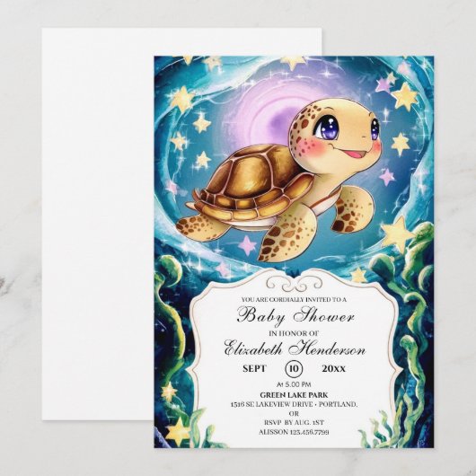 Turtle Baby Shower Kaart (Voorkant / Achterkant)