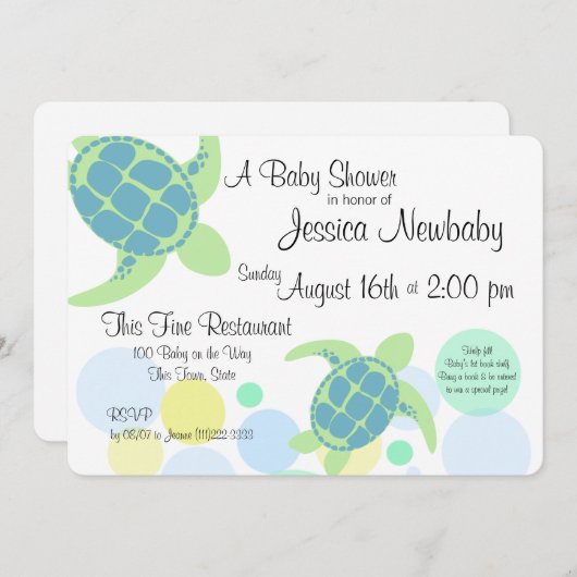 Turtle Baby Shower Kaart (Voorkant / Achterkant)