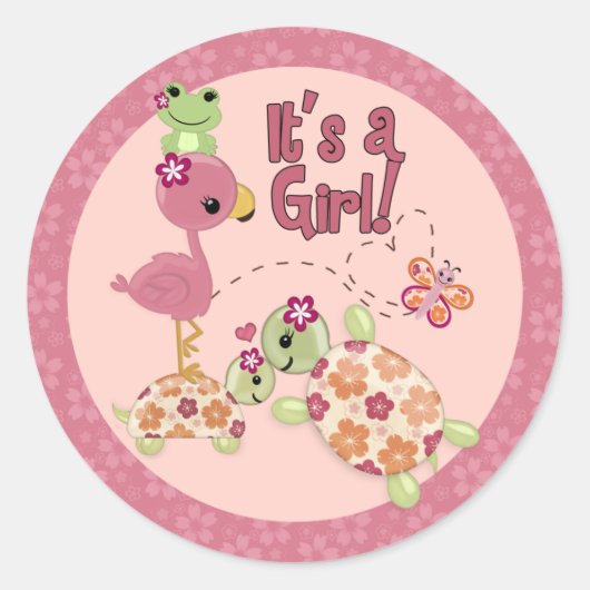 TURTLE Baby shower Once Upon a Pond ronde sticker (Voorkant)