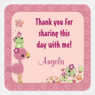 TURTLE Baby shower vierkante sticker label OUP