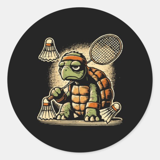Turtle Badminton Player Shuttle Racket 2 Ronde Sticker (Voorkant)