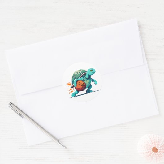 Turtle Baller Ronde Sticker (Envelop)