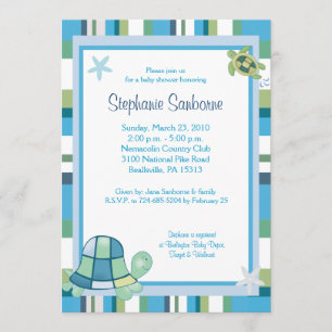 Turtle Bay Blue Stripe Boy/Girl Baby shower 5x7 Kaart