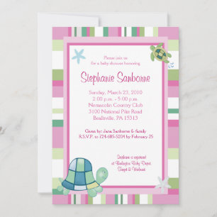 Turtle Bay Pink Stripe Girl Baby shower 5x7 Kaart