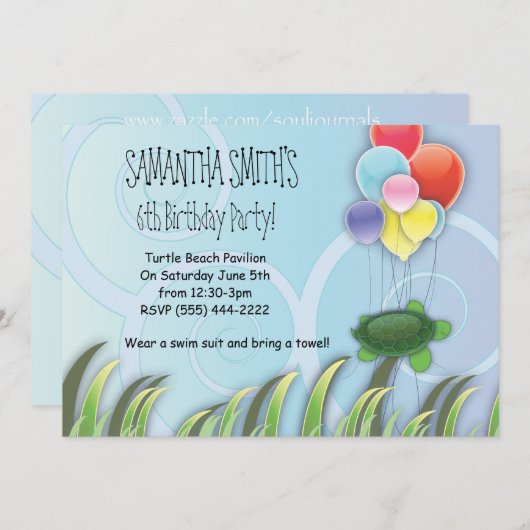Turtle Birthday Invitation Kaart (Voorkant / Achterkant)