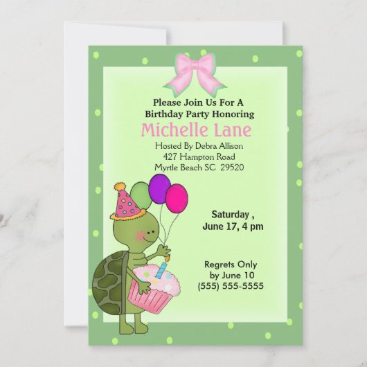 Turtle Birthday Invitation Kaart (Voorkant)