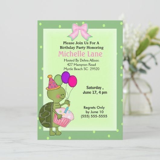 Turtle Birthday Invitation Kaart (Staand voorkant)