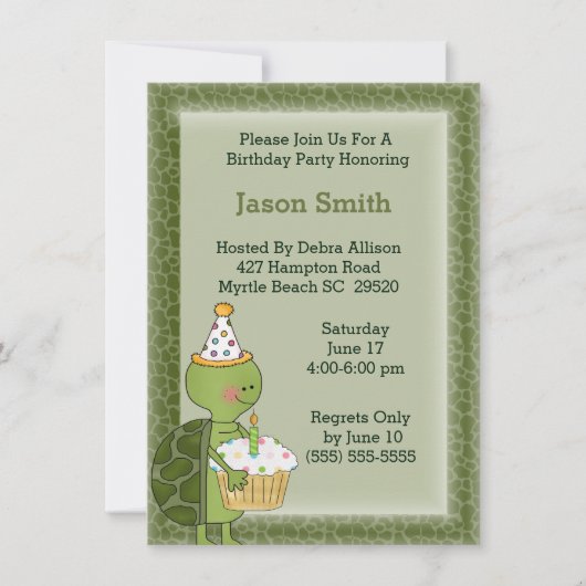 Turtle Birthday Invitation Kaart (Voorkant)
