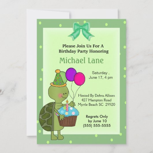 Turtle Birthday Invitation Kaart (Voorkant)