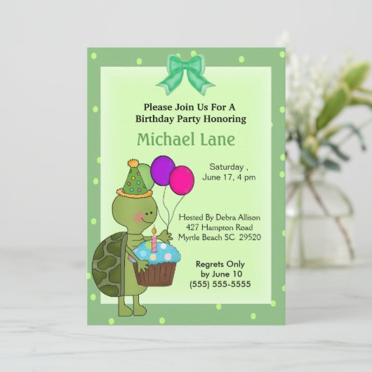 Turtle Birthday Invitation Kaart (Staand voorkant)