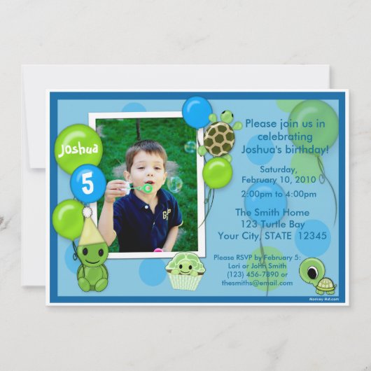 Turtle Birthday Invitation SCHATTIG Kaart (Voorkant)
