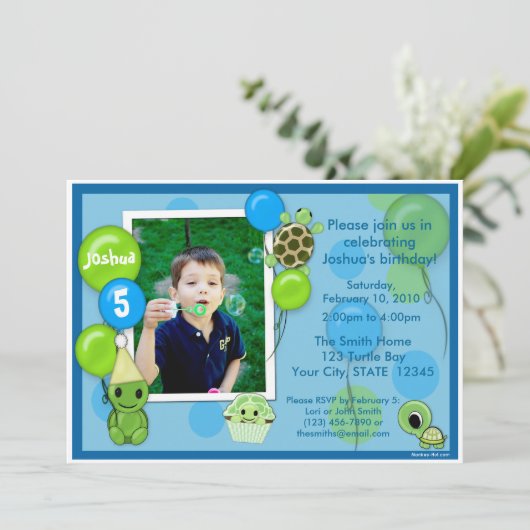 Turtle Birthday Invitation SCHATTIG Kaart (Staand voorkant)