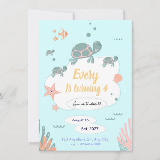 Turtle Birthday invitation under the sea invite Kaart