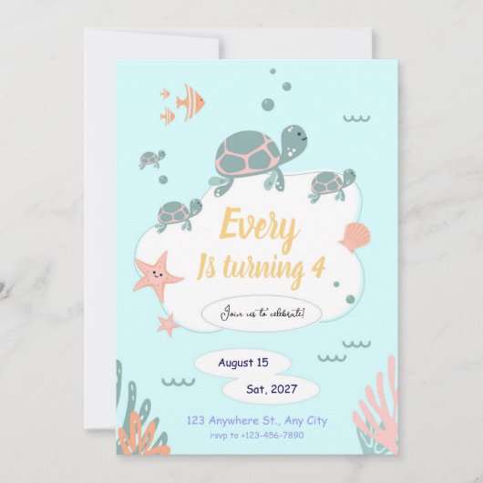 Turtle Birthday invitation under the sea invite Kaart (Voorkant)