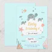 Turtle Birthday invitation under the sea invite Kaart (Voorkant / Achterkant)