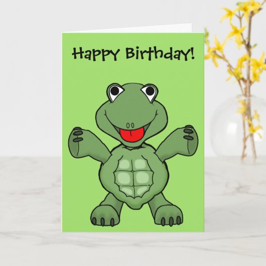 Turtle Birthday Kaart (Gele Bloem)