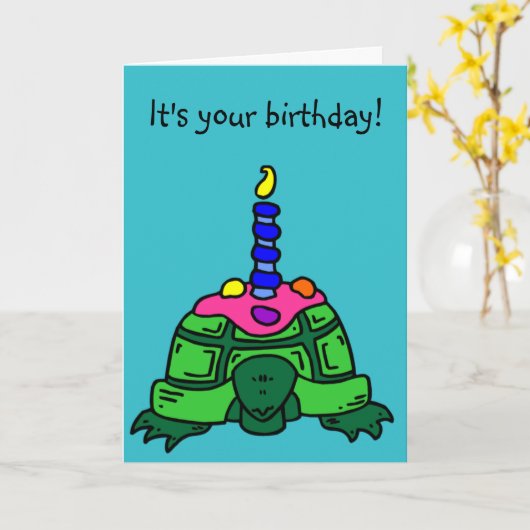 Turtle Birthday Kaart (Gele Bloem)
